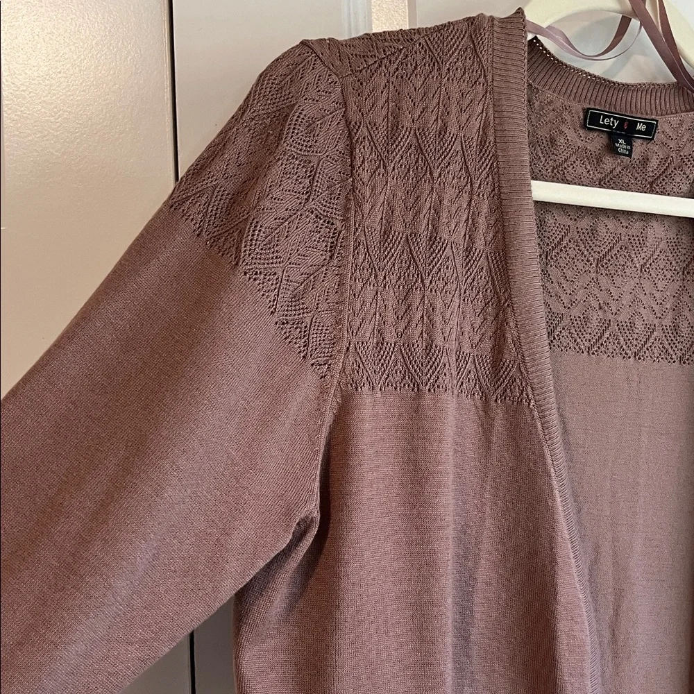 Lety & Me Leana Pointelle Detail Cardigan, Brown, XL - Picture 7 of 8